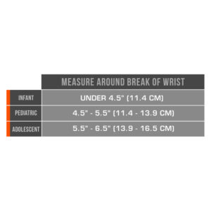 Living Well C-322 KidsLine Soft Foam Wrist Splint Measurement Chart